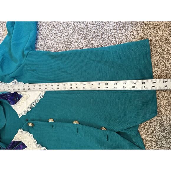Vtg 90's Matthew & David Sweater Womens Sz 18 Green Collared Grandma Cottagecore - Picture 6 of 7